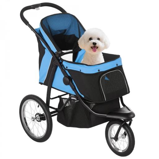Carrito para Perros Medianos Pequeños con Cesta de Almacenaje Capota Ajustable y Ventana de Malla 111x58x107 cm Azul [8]