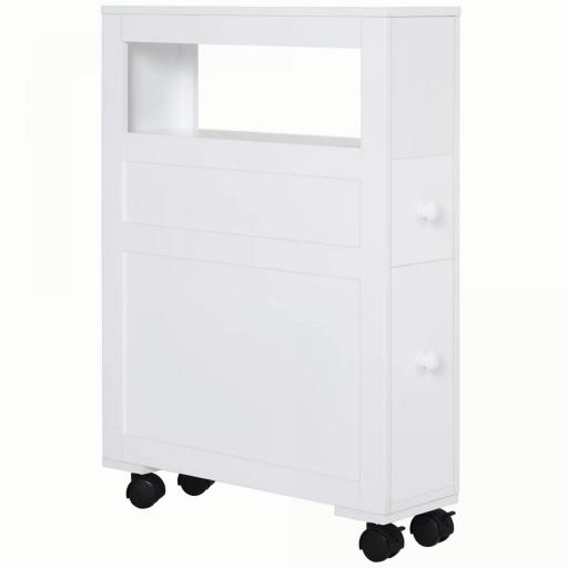 Mueble de Baño 2 Cajones Ahorra Espacio con 4 Ruedas 16x52x71,5 cm Blanco [9]