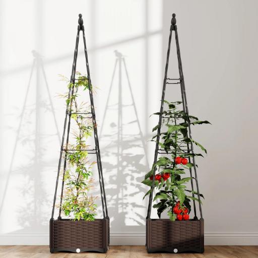 Jardinera con Enrejado Metálico para Plantas Trepadoras Maceta de PP con Orificios de Drenaje y Tapones 40x40x175 cm [7]