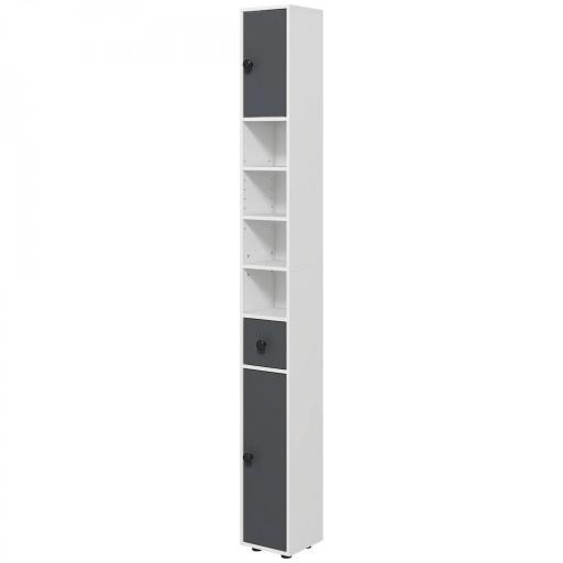 Columna de Baño con 1 Cajón 5 Estantes y 2 Puertas para Salón Dormitorio Carga 30 kg 20x20x180 cm Gris [9]