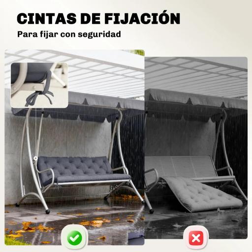 Cojín para Banco de Jardín con Respaldo, 150x98x8 cm, Colchón de Banco de 3 Plazas para Interior y Exterior con Relleno Grueso y Cintas de Sujeción, para Columpio, Terraza, Balcón Gris Oscuro [6]