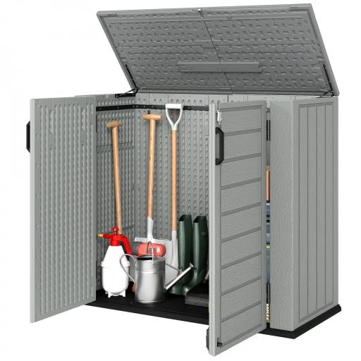 Cobertizo de Jardín de HDPE 940L con Tapa Abatible 2 Puertas Cerradura Cobertizo de Jardín 142x67x119 cm Gris Claro [4]