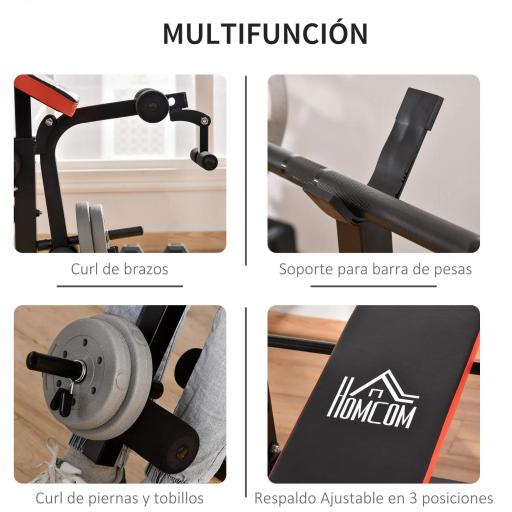 Banco de Pesas Multifuncional Banco de Musculación con Respaldo Ajustable Soporte de Barras Extensión de Piernas Almohadilla de Predicador Mariposa Entrenamiento en Gimnasio Oficina Negro [4]
