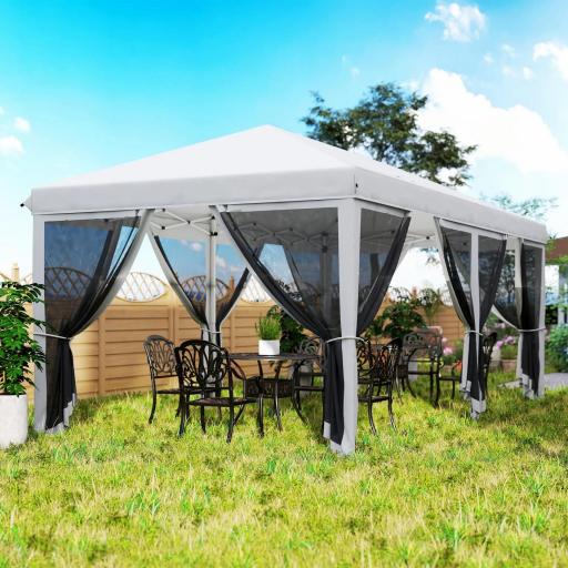 Carpa Plegable Pop-Up Gazebo 6x3 m con 6 Paredes Laterales de Malla Anti-UV y Bolsa de Transporte Crema [7]
