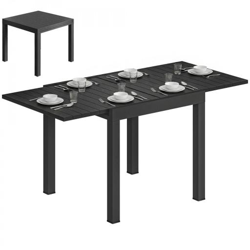 Mesa de Comedor Exterior Extensible 80/160 cm para 4-6 Personas de Aluminio con Tapa de Listones Efecto Madera Negro [8]