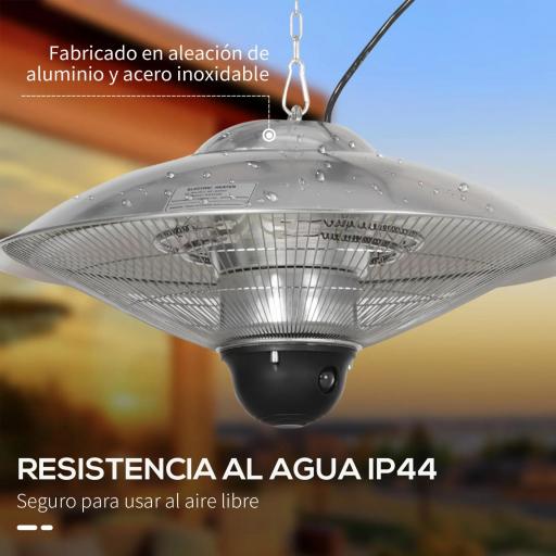 Calefactor Exterior de Techo 1010/2210W Estufa de Infrarrojos con Mando a Distancia Ø58,5x33 cm 12,6 m² Plata [3]
