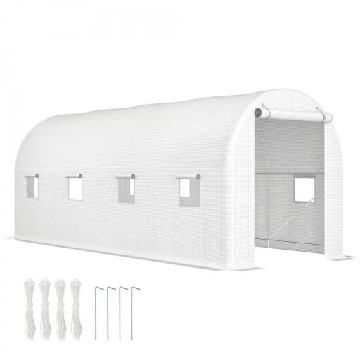 Invernadero de Túnel 500x200x205 cm Invernadero de Jardín con Puerta Enrollable y 8 Ventanas Cubierta PE 140 g/m² Blanco [9]