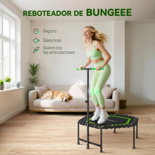 Trampolín de Fitness 114x114x132 cm con Mango Ajustable de 3 Niveles y Marco de Acero Verde y Negro [3]