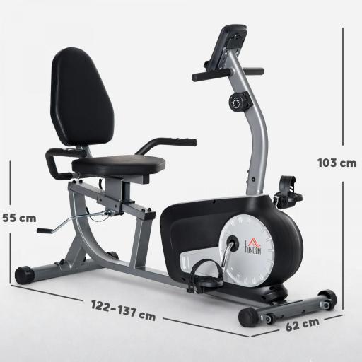 Bicicleta Estática con Respaldo 8 Niveles de Resistencia Magnética Longitud Ajustable Pantalla LCD para Casa Gris [1]