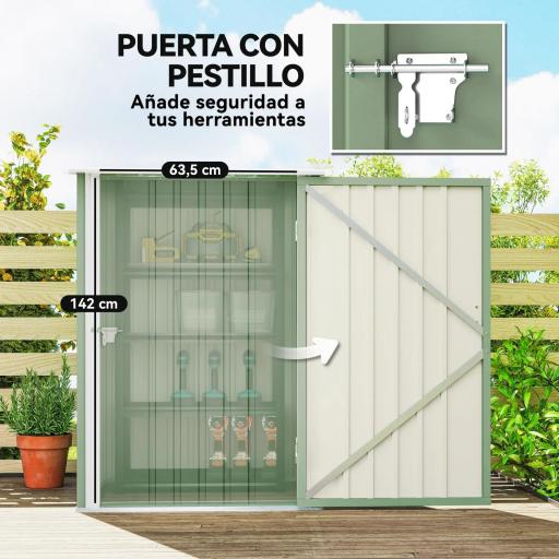 Caseta de Jardín Metálica 0,92 m² 100x103x160 cm con 1 Puerta y Cerradura para Almacenamiento Herramientas Verde Claro [3]
