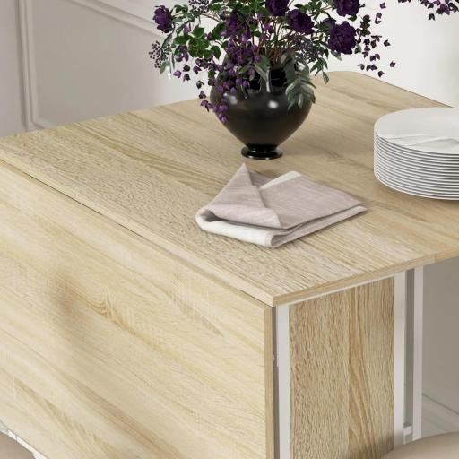 Mesa de Cocina Plegable con Ruedas Alas Abatibles y Estante Mesa Plegable para Salón 130x80x74 cm Madera Natural [7]