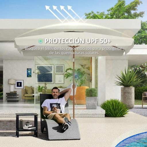 Sombrilla de Terraza Exterior 300x200x245 cm con Ángulo Ajustable Mástil de Aluminio Manivela y Protección UV 50+ Crema [6]