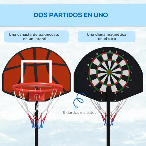 Canasta de Baloncesto Ajustable con Diana Magnética y Dardos Base Rellenable para Interior Ø38x129-179 cm Negro [2]