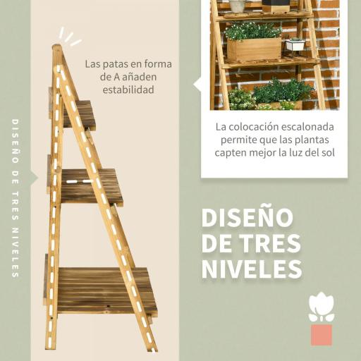 Soporte para Plantas de Madera de 3 Niveles Estantería para Plantas Plegable Soporte para Macetas 60x37x93 cm Natural [4]