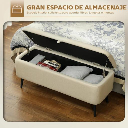 Banco de Almacenaje con Tapa Abatible y Patas de Acero para Dormitorio Salón Entrada 101x38,5x44,5 cm Beige [3]
