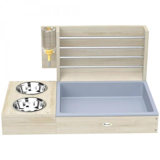 Comedero de Heno de Conejos con Bandeja Alimentador de Heno de Madera con Cuenco de Acero Inoxidable y Botella de Agua [9]