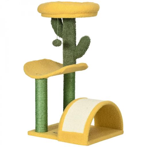 Rascador para Gatos de 72 cm con Cama Poste de Sisal Rascador Curvo y Bola Colgante 40x35x72 cm Verde y Amarillo [10]