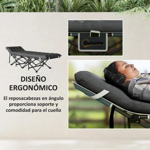 Cama de Camping Plegable con Colchón Extraíble Reposacabezas y Bolsa de Transporte 196x68x37 cm Gris Oscuro [3]