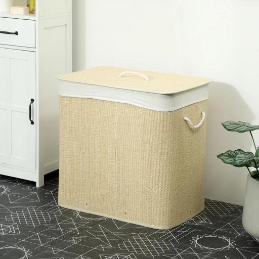 Cesto de Ropa Sucia de Bambú con 1 Compartimento Asas para Facilitar el Uso y Bolsas Desmontables Lavables 60x40x60 cm [6]