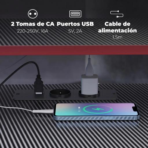 Escritorio Esquinero con Enchufes en Forma de L 128x128 cm con Soporte para Monitor Gancho y Portavasos Negro [8]