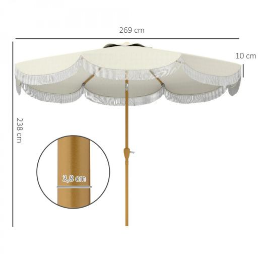 Sombrilla Boho de Ø2,7 m para Exterior con Protección UV30+ Manivela Manual y Techo Doble con Borlas Beige [1]