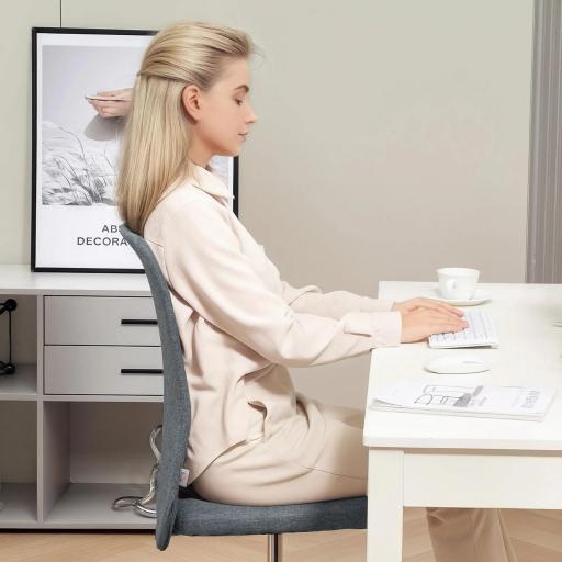 Silla de Oficina con Ruedas Altura Ajustable y Tapizado en Lino Sintético para Oficina o Estudio 53x43x85-93 cm Gris [7]