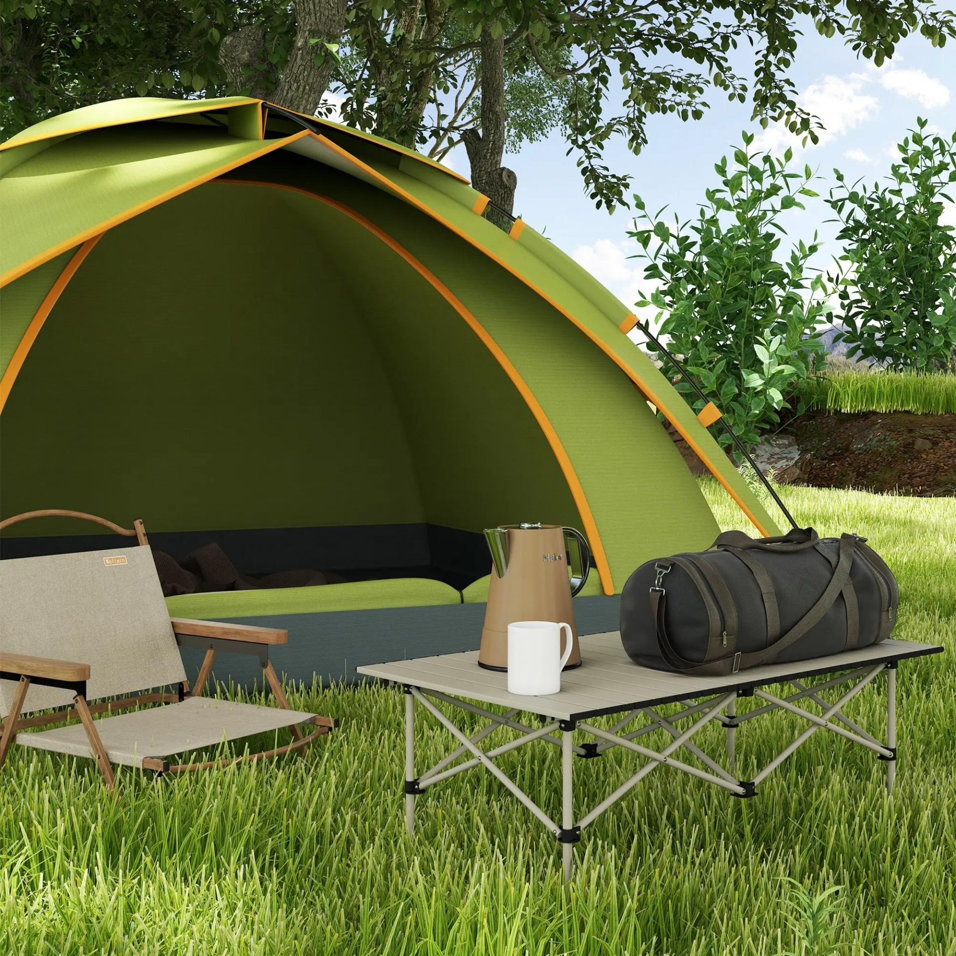 Mesa de Camping Plegable con Encimera Enrollable y Bolsa Mesa de Pícnic Portátil para Acampar 95x55x50cm Caqui