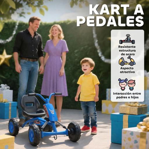 Kart Pedales Go Kart con Ruedas PP Marco de Acero Carga 30 kg para Niños y Niñas de 2-5 Años Azul [5]