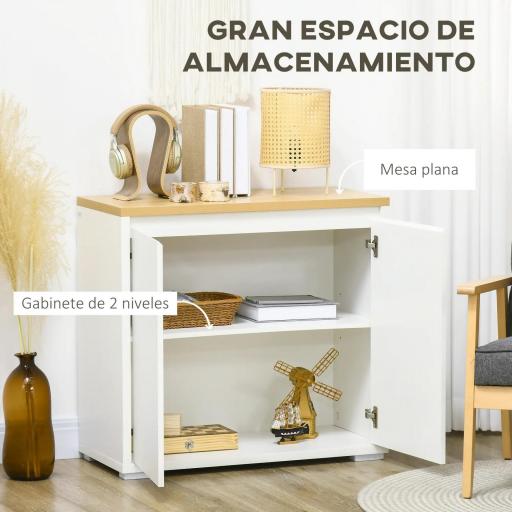 Aparador de Salón Mueble Auxiliar de Cocina con 2 Puertas y Estante Ajustable para Comedor Entrada 80x37x75 cm Blanco [6]