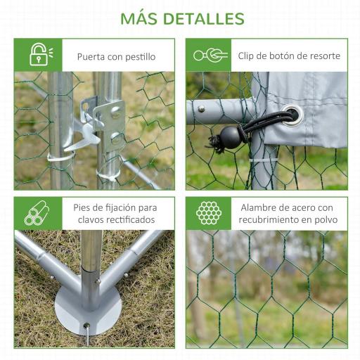 Gallinero de Exterior Grande para 6-12 Gallinas de Acero Galvanizado con Techo de Tela Oxford 2,8x3,8x1,97m Plata [5]