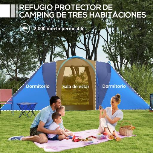 Tienda de Campaña para de 4-6 Personas con 2 Dormitorios Tienda de Camping Impermeable 3000mm 555x225x190 cm Gris y Azul [2]
