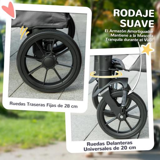 Carrito para Perros Plegable con Ventanas de Malla Cojín Lavable Correas de Seguridad 124x67x100 cm Gris Oscuro [2]