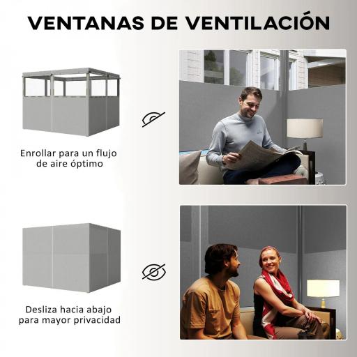  4 Paredes Laterales para Cenador 3x3 m Laterales de Carpa con 8 Ventanas Protección UV 30+ Impermeable Gris Claro [6]