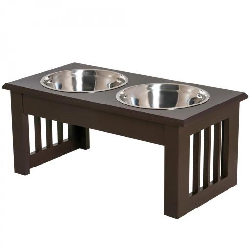 Comedero Elevado para Perros con 2 Cuencos Extraíbles de Acero Inoxidable 44x24x15 cm Marrón [8]