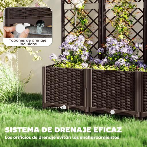 Jardinera con Enrejado de Plástico para Plantas Trepadoras con Drenaje y Amplio Espacio de Cultivo 120x40x135 cm Marrón [6]