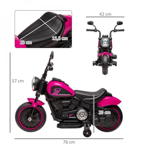 Moto Eléctrica para Niños de 18-36 Meses con Batería 6V Faro y Ruedas Auxiliares Desmontables Rosa [1]