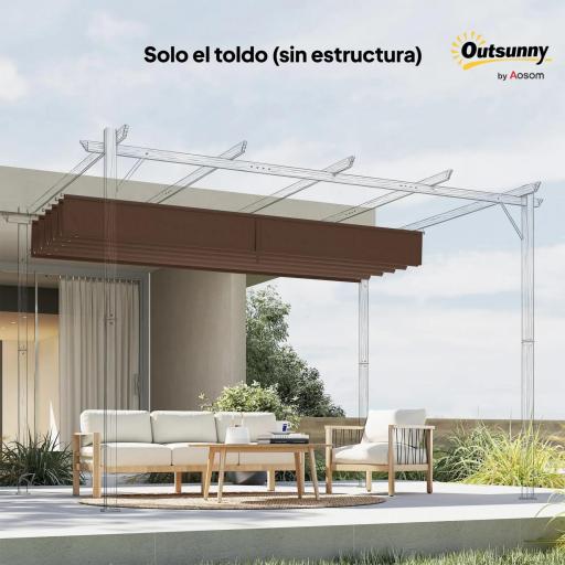 Cubierta para Techo Retráctil de 2,5x2,55m para Pérgola 3x3 Tela de Repuesto con 10 Orificios de Drenaje Café [1]