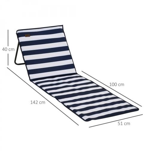 Conjunto de 2 Esterillas de Playa Plegable con Respaldo Reclinable y Bolsa de Transporte 142x51x40 cm Blanco y Azul [1]