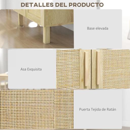 Aparador de Salón de Estilo Bohemio con Puertas de Rejilla y Estantes Ajustables 73x41x102 cm Natural [6]