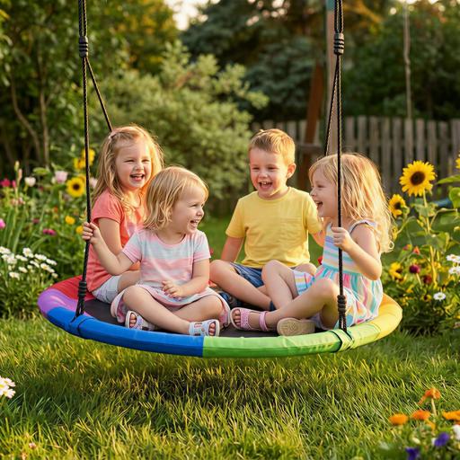 Columpio Nido Infantil Ø120 cm Altura Ajustable Columpio Redondo para Niños para Árbol Carga 300 kg Multicolor