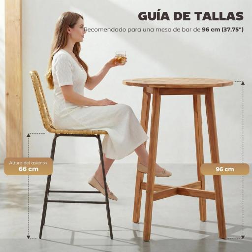 Taburetes Altos de Cocina Juego de 2 con Asiento de Ratán Sintético Taburetes de Bar con Patas de Acero 42,5x52x102 cm Natural [5]