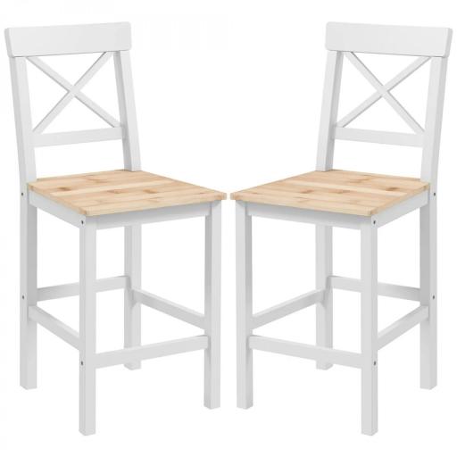 Taburetes Altos de Cocina de Madera Altura Asiento 60,2 cm con Respaldo y Reposapiés 41x46x97,5 cm Natural y Blanco [8]