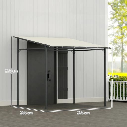 Pérgola de Pared 2,4x2,4 m con Techo Inclinado Protección UV 30+ Impermeable Marco de Metal para Patio Terraza Crema [1]