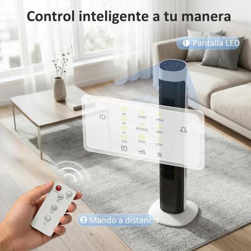 Ventilador de Torre Silencioso con Control Remoto 3 Velocidades 3 Modos Temporizador 7,5H Oscilación 70° Blanco y Negro [6]