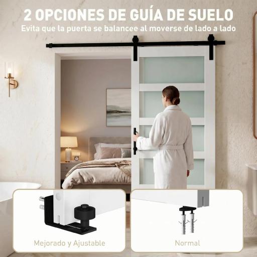 Puerta Corredera Interior 91x213 cm con Kit de Montaje, MDF y Vidrio Esmerilado, Riel y Herrajes, Blanco [6]
