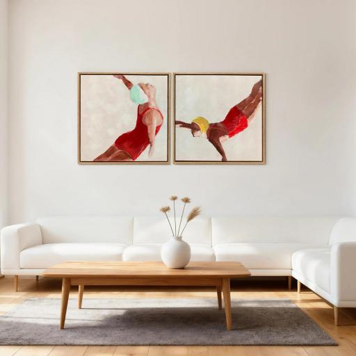 Cuadros en Lienzo Figuras Dinámicas a Mano 40x40 cm 2 Piezas Cuadros de Arte de Pared Enmarcados Rojo [4]