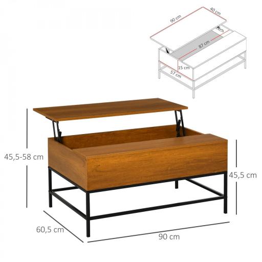 Mesa de Centro Elevable Mesa de Centro con Espacio de Almacenaje Oculto Mesa Elevable para Salón Comedor 90x60,5x45,5 cm Teca [1]