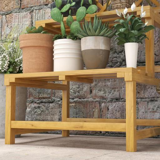 Soporte para Plantas de Madera Estantería para Plantas de 2 Niveles con Enrejado para Jardín Patio Terraza Natural [6]