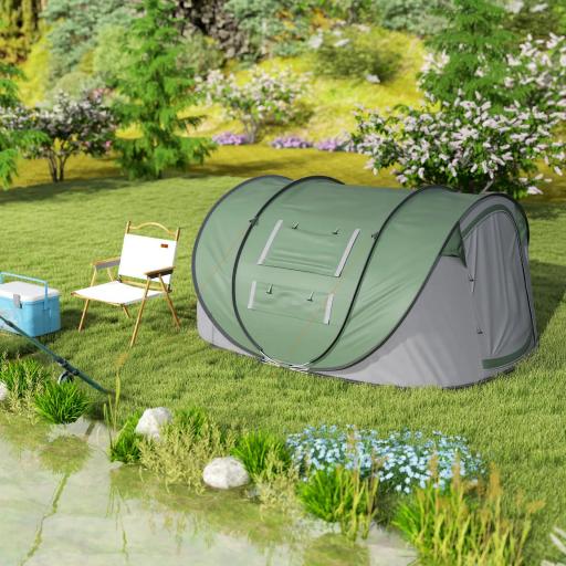 Tienda de Camping Pop-up con Ventanas Bolsillos y Bolsa de Transporte Impermeable Anti-UV 263,5x220x123 cm Verde y Gris [7]