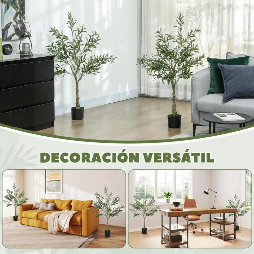  2 Olivos Artificiales 120 cm con Hojas de Seda y 20 Aceitunas Decoración Interior para Hogar Oficina Dormitorio Salón [2]